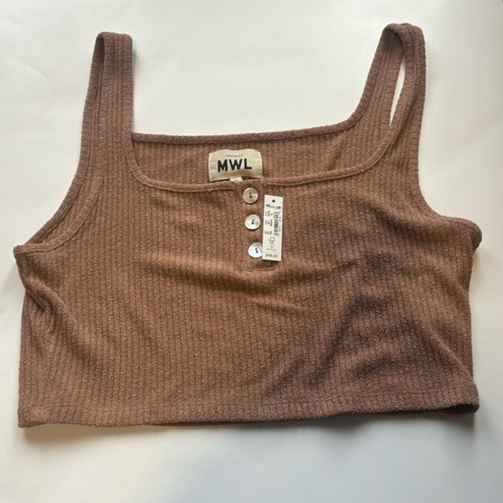 NWT NEW Madewell XL Brown Taupe ribbed cropped shirt crop top